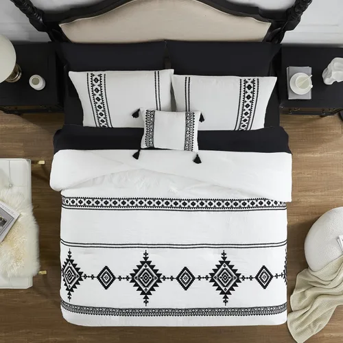 Miniatura 5 de MaiRêve - Juego de edredón con bordado, juego de ropa de cama estilo rústico bohemio occidental, juego de cama en una bolsa para todas las Blanco