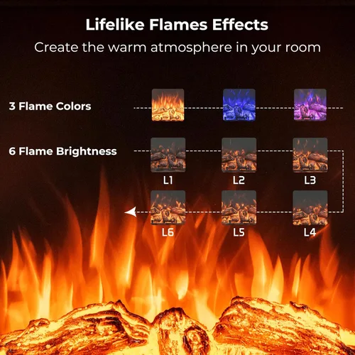 Miniatura 2 de GOFLAME Inserto de chimenea eléctrica de 26 pulgadas, calentador de chimenea empotrado de pared con termostato, 3 colores de llama, 6 brillo