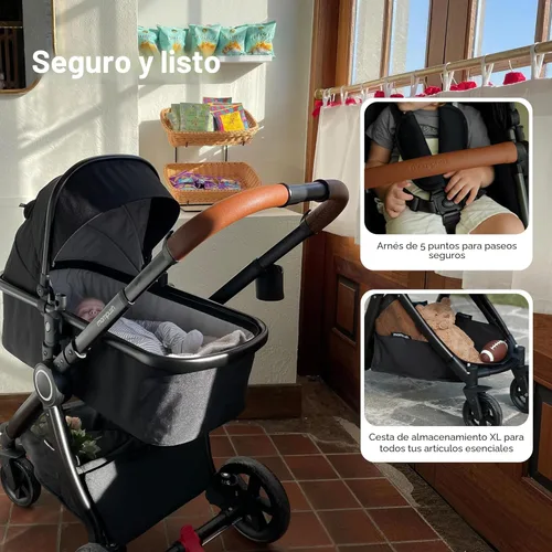 Miniatura 6 de Mompush cochecito estándar de tamaño completo, plegable en un solo paso, asiento con orientación delantera o trasera para niños, cesta de fácil Negro