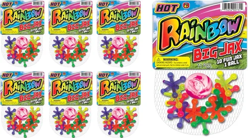 Miniatura 8 de JA-RU Juego Big Rainbow Jacks con pelota hinchable (1 juego, 10 piezas Jax) juegos de mesa vintage, juguetes clásicos para niños. Recuerdo
