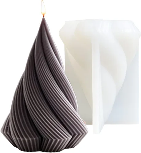 Miniatura 12 de Molde de vela de silicona con columna curvada geométrica cónica 3D, molde en forma de cono en espiral 3D de 4.8 pulgadas para hacer velas, aroma