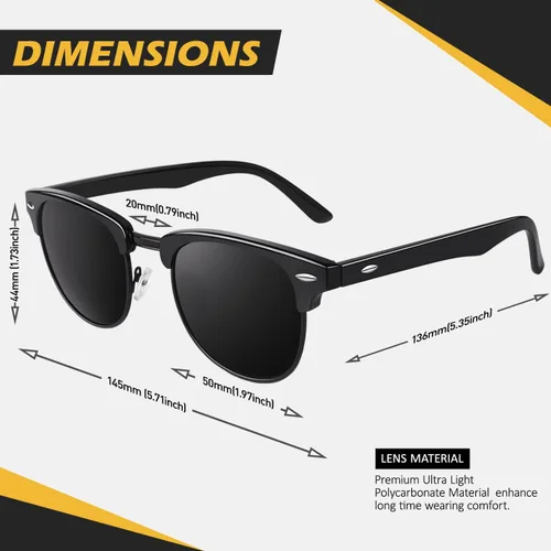 Miniatura 2 de LINVO Gafas de sol polarizadas sin montura para hombres y mujeres, lentes de sol clásicos retro con medio marco para conducir, protección UV B Borde
