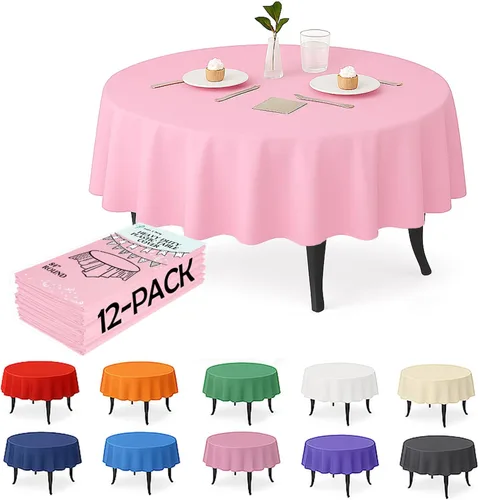 Miniatura 6 de Paquete de 12 manteles de plástico negro – Cubiertas de mesa desechables de 54 x 108 pulgadas para mesas rectangulares, resistentes y resistentes al