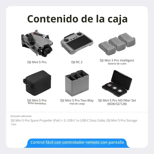 Miniatura 8 de DJI Mini 5 Pro Kit combinado Fly More con DJI RC 2, dron con cámara, CMOS de 1 pulgada, dron 4K para principiantes con detección omnidireccional