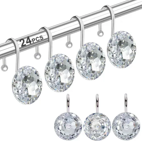 Miniatura 14 de 12 piezas de ganchos para cortina de ducha para baño, ganchos para cortinas de ducha de acero inoxidable resistentes al óxido con strass decorativos
