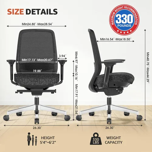 Miniatura 2 de ErgoSift M2 - Silla ergonómica de oficina con respaldo alto, de malla, con soporte lumbar ajustable, reposabrazos 4D para largas horas sentado