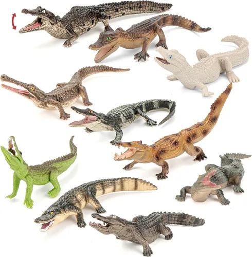 10 juguetes de cocodrilo, juguetes realistas de animales de cocodrilo para niños, incluyen caimán blanco, cocodrilo, figuras de cocodrilo,