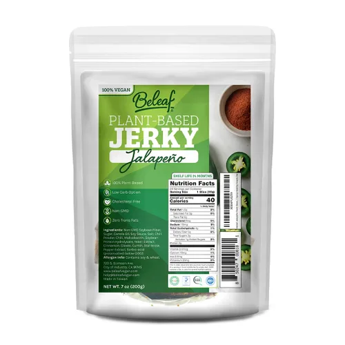 BELEAF - Cecina a base de plantas de jalapeño | Delicioso sustituto de carne | Bajo en carbohidratos, sin OMG, sin lácteos, proteína vegetal |
