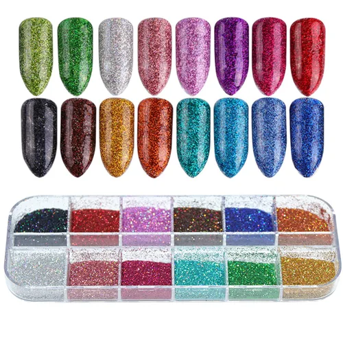 Miniatura 5 de Polvo de uñas láser de 12 colores, pigmentos holográficos con purpurina de camaleón, cromado, diseño de uñas, para mujeres y niñas, consejos
