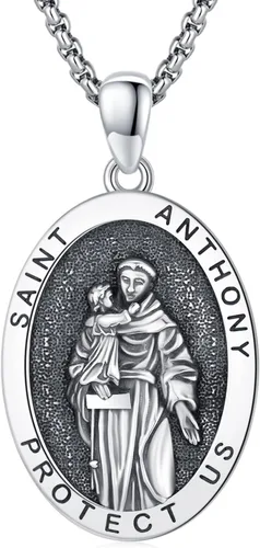 Miniatura 539 de Collar con colgante de plata de ley 925 con medalla de San Patrón, joyería religiosa para hombres y mujeres, con cadena de acero inoxidable 316L