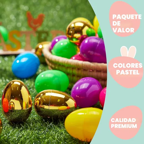 Miniatura 2 de JOYIN 500 huevos de Pascua de plástico, vacíos de 2.3 pulgadas, 494 piezas coloridos con 6 huevos dorados, rellenables a granel para caza de Pascua