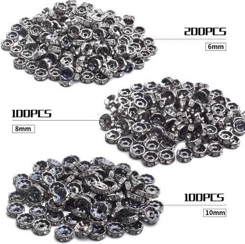 Miniatura 2 de Cuentas espaciadoras de cristal, 400 cuentas de diamantes de imitación de aleación de color negro pistola, accesorios para manualidades, joyas