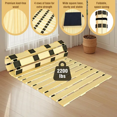 Miniatura 5 de Tapete de tatami japonés, madera maciza sin nudos, listones enrollables, placa de cama con 2 correas de almacenamiento, a prueba de humedad