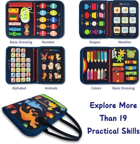 Miniatura 2 de LearnToy Busy Board - Juguetes Montessori de Dinosaurio para 3 4 5 Años - Juguetes Sensoriales para Niños Autistas - Juguetes de Viaje para Niños