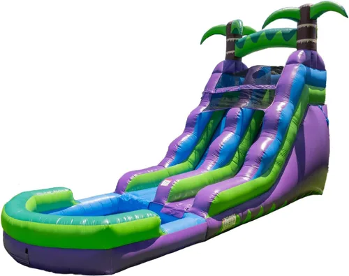 HeroKiddo Tobogán acuático inflable tropical de 16 pies con piscina, 25 pies de largo, vinilo de PVC 100% de grado comercial, resistencia reforzada,