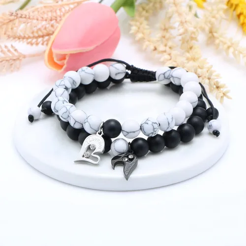 Miniatura 5 de Juego de 2 pulseras a juego en forma de corazón para parejas, pulseras de amor conectadas, regalos para novio, mujeres, hombres, amantes, amigos