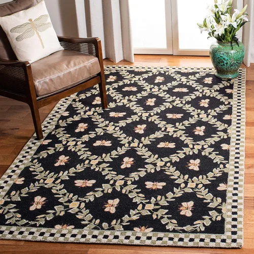 Miniatura 26 de SAFAVIEH Chelsea Collection - Alfombra decorativa de 1 pies 8 pulgadas x 2 pies 6 pulgadas, color negro, lana de campo francesa enganchada a mano
