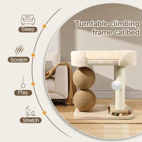 Miniatura 6 de Árbol pequeño para gatos de interior, torre de árbol para gatos con rascador de sisal para gatos, torre para gatos 5 en 1 con bola de juguete