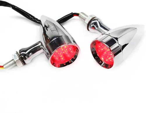 2 luces LED rojas de 15 piezas para motocicleta, luz de freno, intermitente, indicador de parada para Harley Honda Chopper (Luz roja cromada)