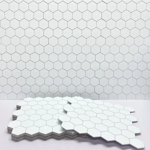 Miniatura 8 de Protector contra salpicaduras de 10 hojas hexagonales para despegar y pegar, 11.42" x 11.42" mosaico de mármol autoadhesivo de panal blanco
