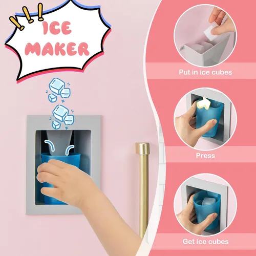 Miniatura 4 de Costzon Juego de Cocina Infantil de Madera, Cocina de Simulación con Parrilla BBQ, Fabricador de Hielo, Campana Extractora, Pizarra y Accesorios