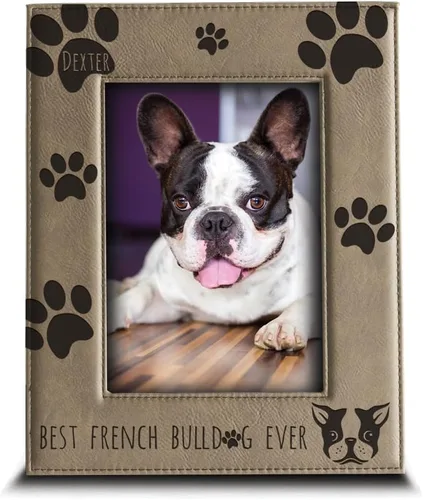 Miniatura 6 de BELLA BUSTA - Perzsonalize - Marco de fotos de piel grabada con texto en inglés «Best Bulldog Francés» (4 x 6 horizontal)