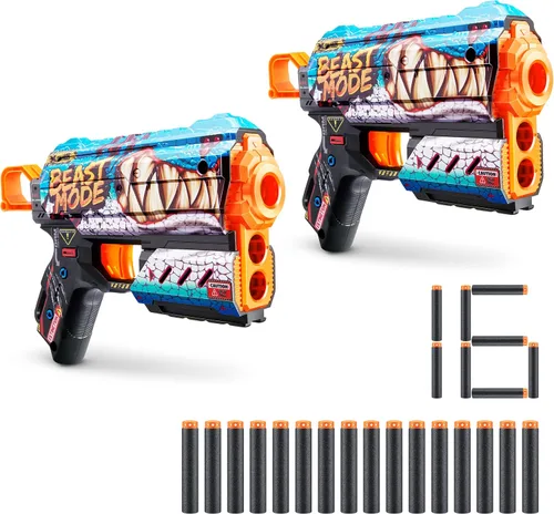 XSHOT Skins Flux Blaster con 16 dardos – Beast Out Skin (paquete de 2) por ZURU, fácil recarga, tecnología de dardos de bolsillo de aire, pistola de