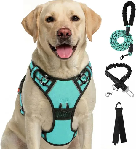 Miniatura 24 de FURRYFECTION Arnés a cuadros para perros pequeños, chaleco reflectante ajustable sin tirones para mascotas con clip frontal, correa, asa de fácil