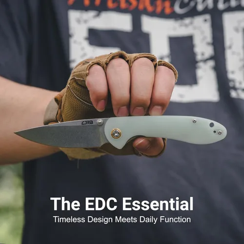 Miniatura 8 de CJRB Feldspar Cuchillo plegable de bolsillo Stonewash AR-RPM9, hoja de acero, mango táctico G10, cuchillos EDC, verde-grande (J1912)