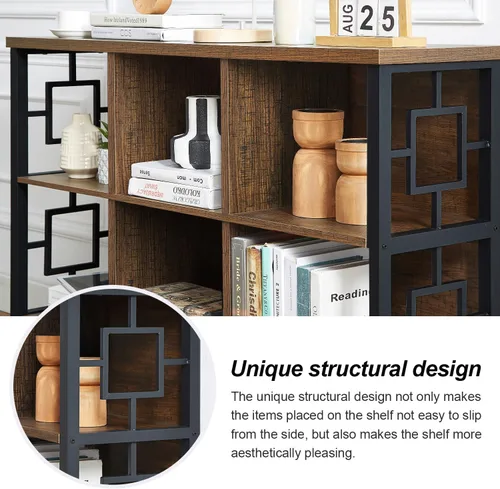 Miniatura 4 de HOMISSUE Estante organizador de almacenamiento de 6 cubos, estantería rústica corta con 3 contenedores de almacenamiento, estantería horizontal