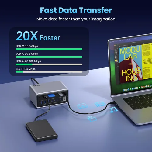 Miniatura 6 de Estación de acoplamiento USB 20 en 1, estación de carga de 300 W, concentrador USB-C de triple pantalla con HDMI 2x4K, DP, VGA, Ethernet, 7 puertos