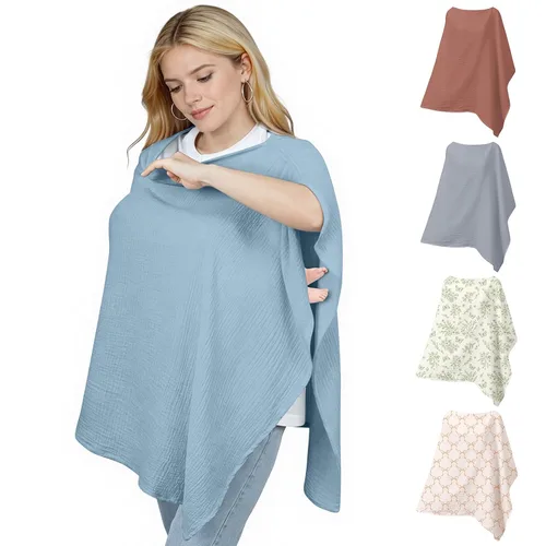 Miniatura 12 de Muslin Cobertura de Lactancia para Amamantar, Cobertura de Pecho de Algodón Suave y Transpirable para Mujeres, Cobertura de Lactancia con Total Verde