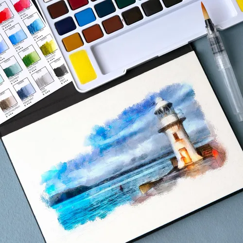 Miniatura 6 de Woomer Juego de pintura de acuarela, 36 colores vibrantes con pincel de agua y 10 papeles de acuarela de algodón de alta calidad (32 K), perfecto
