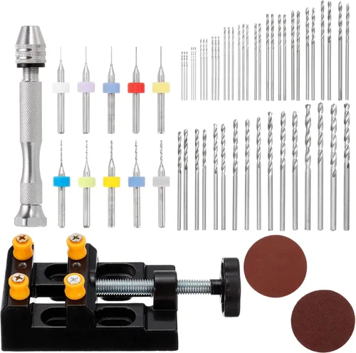 uxcell Juego de 102 herramientas de taladro manual, 10 brocas de PCB de 0.012 in-0.047 in, 48 mini brocas helicoidales de 0.020 in-0.118 in,