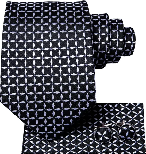 Miniatura 63 de Hi-Tie Corbata clásica de cachemira para hombre con pañuelo y gemelos a cuadros