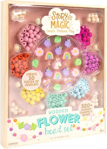Miniatura 7 de Story Magic Juego de cuentas de flores de madera, más de 300 cuentas de madera de agujero grande y dijes para pulseras de cuentas, kit