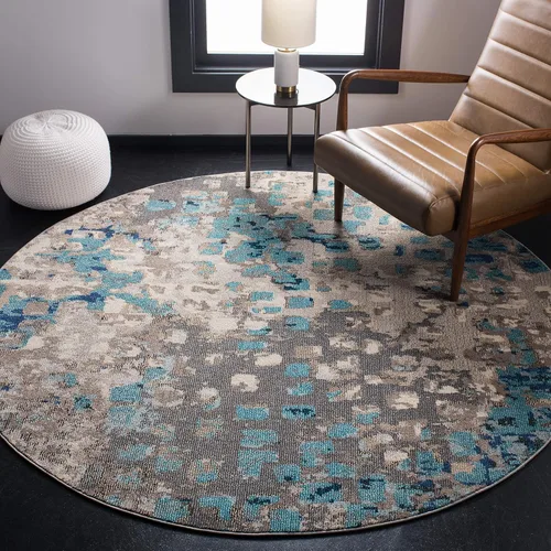 Miniatura 10 de SAFAVIEH MAD425H Madison Collection Alfombra decorativa cuadrada de 3', gris/naranja, diseño abstracto bohemio desgastado, no desprende pelusa
