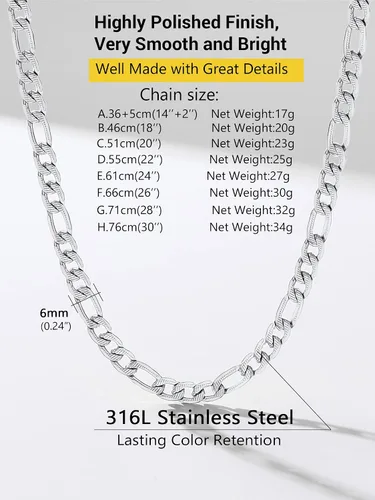 Miniatura 3 de PROSTEEL Collar de cadena Figaro de acero inoxidable 316L para hombresmujeres, chapado en oro real de 18 quilates, 0.157 in a 0.512 in, 14 a 30