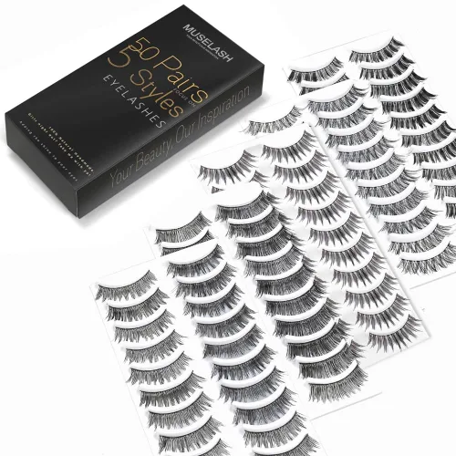 Miniatura 3 de Juego de 50 pares de 5 estilos de pestañas postizas MUSELASH profesionales, 100% hechas a mano, naturales, glamorosas, demi wispies, multipaquetes