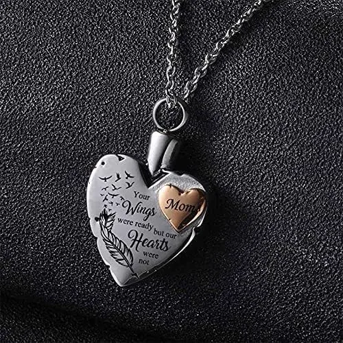 Miniatura 6 de misyou Collar de cremación de corazón para cenizas, joyería de cremación con 12 piedras natales, collar de urna conmemorativa de alas de ángel