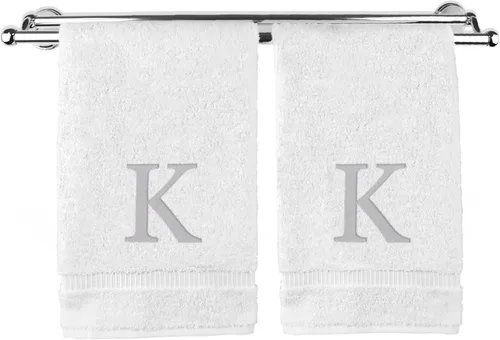 Miniatura 56 de Toalla de mano monogramada, regalo personalizado, juego de 2 - Toalla bordada con letra de bloque dorada - Extra absorbente 100% algodón turco