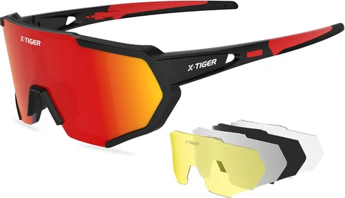 Miniatura 19 de X-TIGER Gafas de sol polarizadas para deportes con 5 lentes intercambiables, gafas de ciclismo para hombres y mujeres, para béisbol, correr, pesca