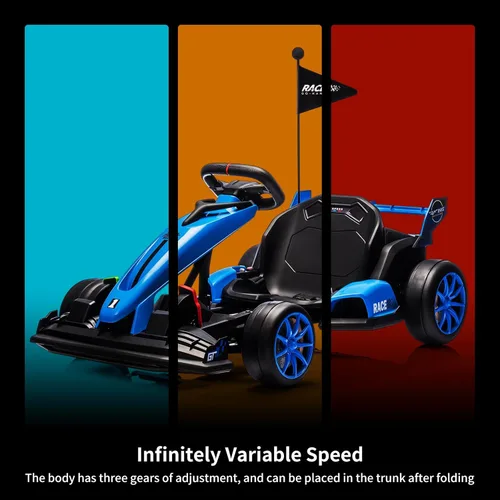 Miniatura 3 de GarveeLife Vehículo de paseo eléctrico de 24 V Drift Kart para niños, coche de paseo con asiento ajustable y velocidad de 8.5 MPH, ruedas Azul