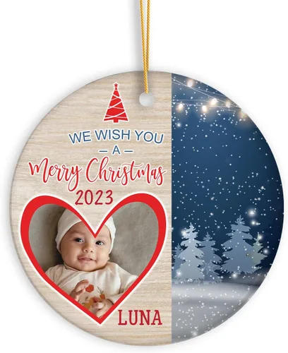 Miniatura 14 de Adorno de Navidad con foto personalizada 2023, adorno de Navidad con nombre del bebé, adorno de Navidad con texto personalizado para bebé, recién