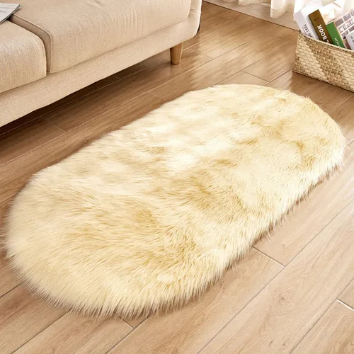 Miniatura 8 de CHITONE Tapete largo de piel sintética rectangular esponjosa para asiento de silla, alfombra ovalada lanuda de piel artificial, sala de estar