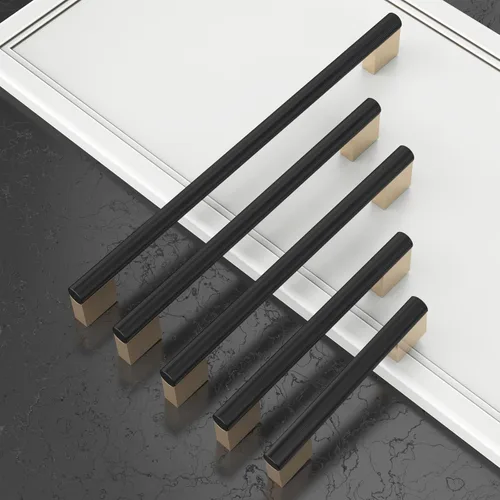 Miniatura 2 de Paquete de 10 tiradores de gabinete de 3 pulgadas (76mm) negros y dorados, manijas de gabinete de cocina roscadas, tiradores de cajón, herrajes