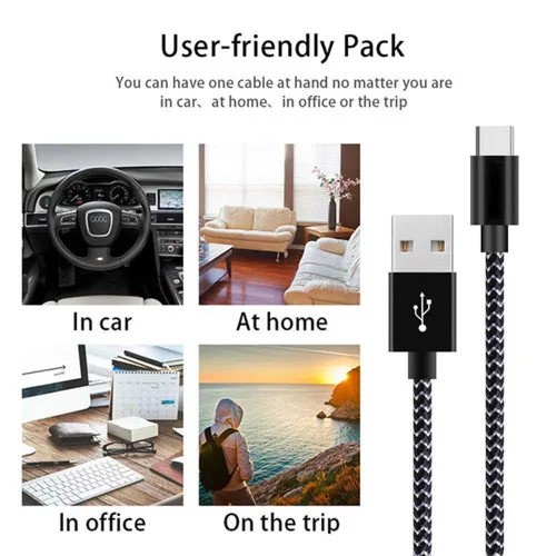 Miniatura 6 de Cable USB C, cables de carga USB A a tipo C trenzados de nailon de alta calidad [paquete de 5, 3/3/6/6/10 pies], cable de carga tipo C para teléfono