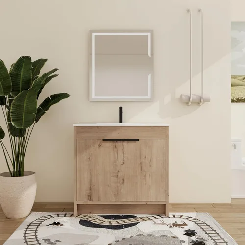 Miniatura 9 de Malwee Tocador de baño independiente de 24 pulgadas con lavabo, tocador de baño de pie de 24'', tocador moderno con 2 puertas y encimera de lavabo