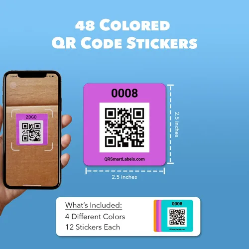 Miniatura 6 de Smart Labels Paquete de 48 calcomanías de código QR (modernas) fabricadas en Estados Unidos, etiquetas de código QR para almacenamiento