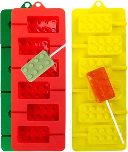 Miniatura 6 de Webake Moldes de silicona para piruletas, juego de 3 moldes de caramelo duro de chocolate con ladrillo (incluye 100 palitos de papel)